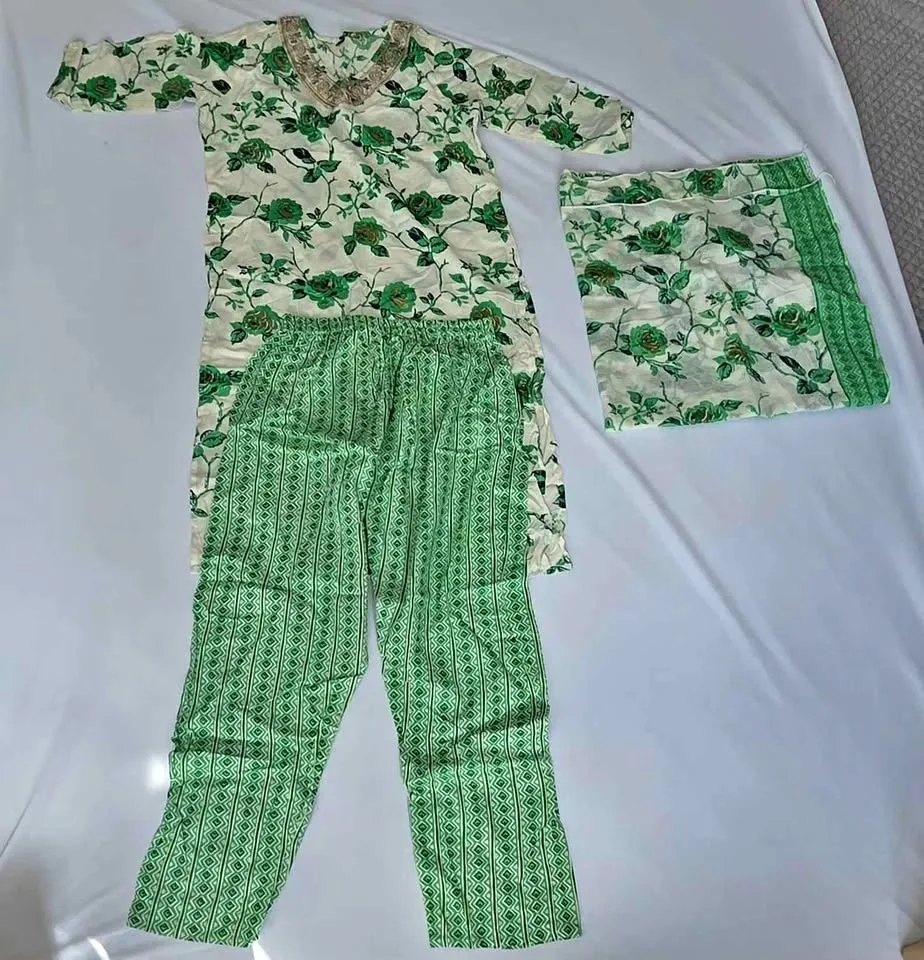 Green Floral Salwar Kameez 3-Piece Set