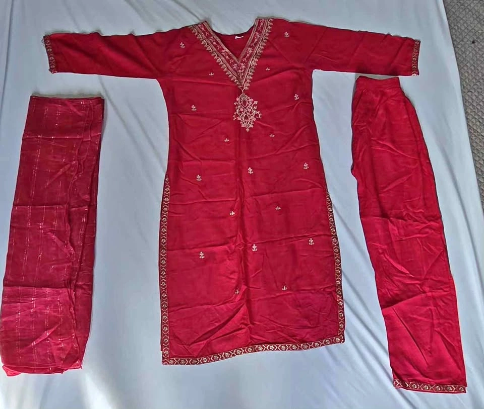 Red Embroidered 3-Piece Salwar Kameez Suit Size XXL