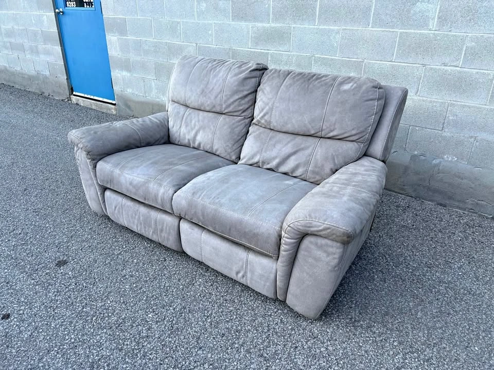 Beige Grey 2 Seater Recliner Love Seat Sofa - Free Delivery