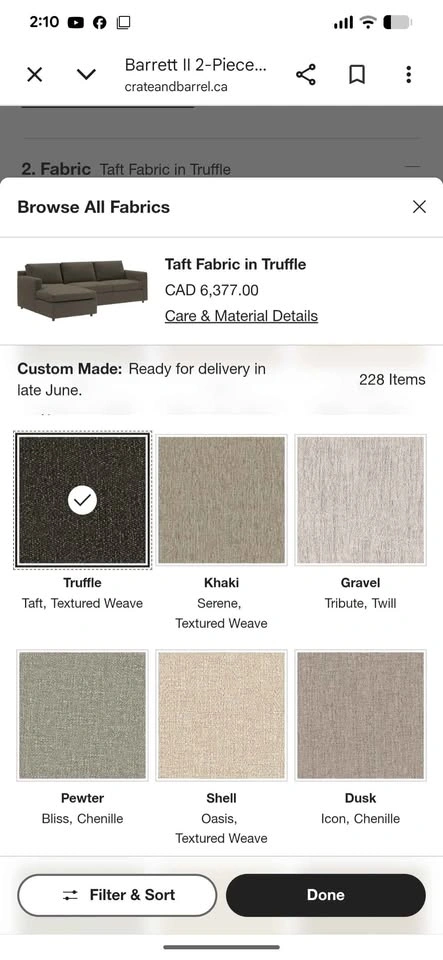 Crate & Barrel Sectional with Chaise - Truffle - photo 4