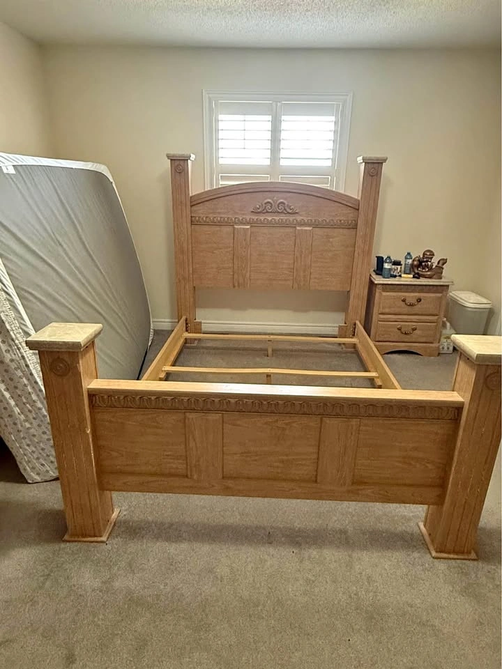 Wood Bedroom Set - Bed Frame, Dresser, Nightstand