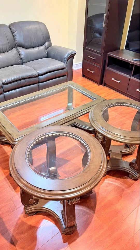 Glass Top Coffee Table & End Tables Set