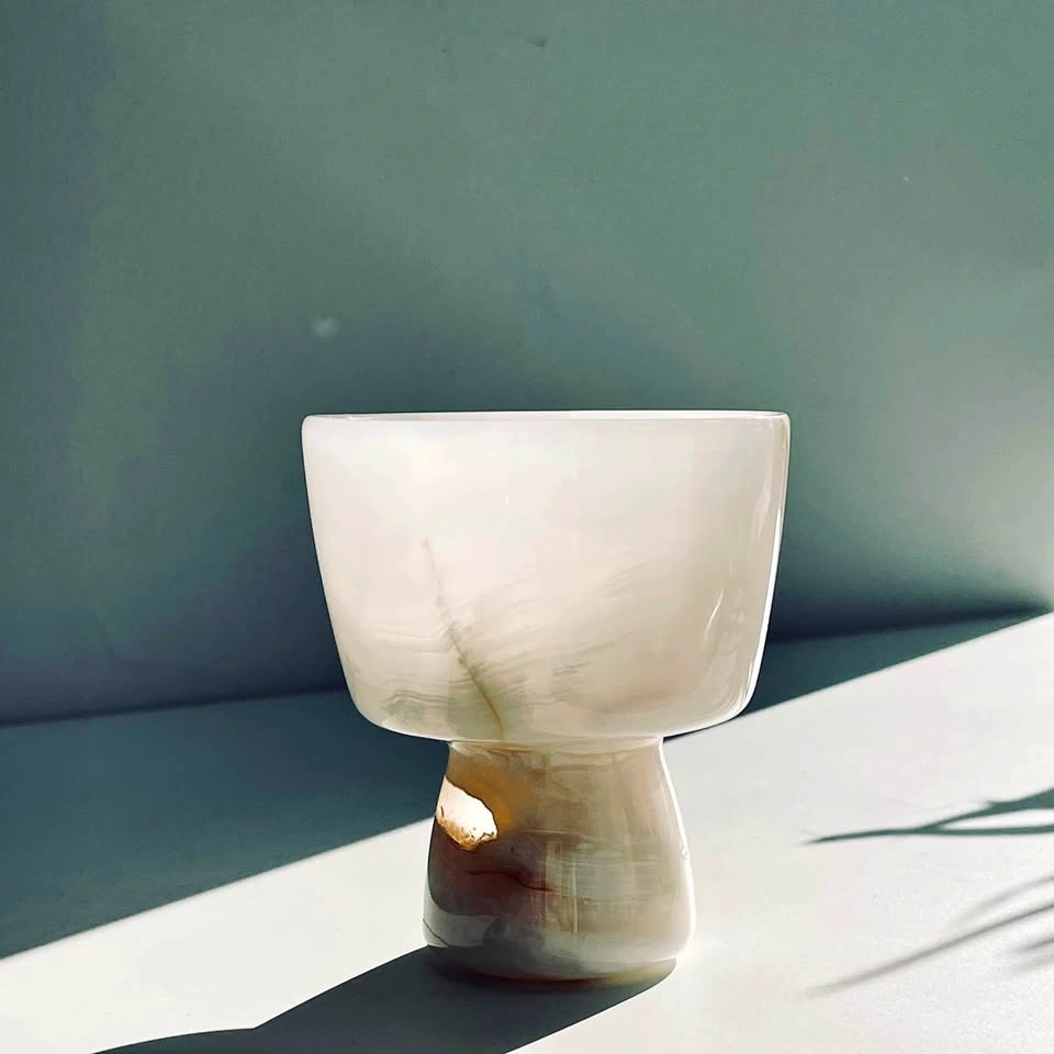 Natural Banded Onyx Stone Goblet | Hand-Carved Decorative Cup