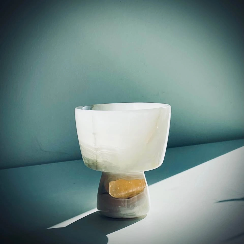 Natural Banded Onyx Stone Goblet | Hand-Carved Decorative Cup - photo 2