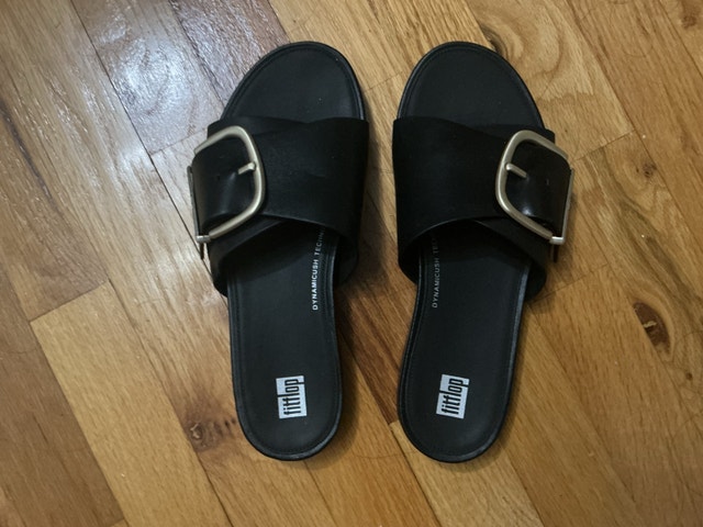 Black Buckle Sandals with Dynamicush Comfort Sole