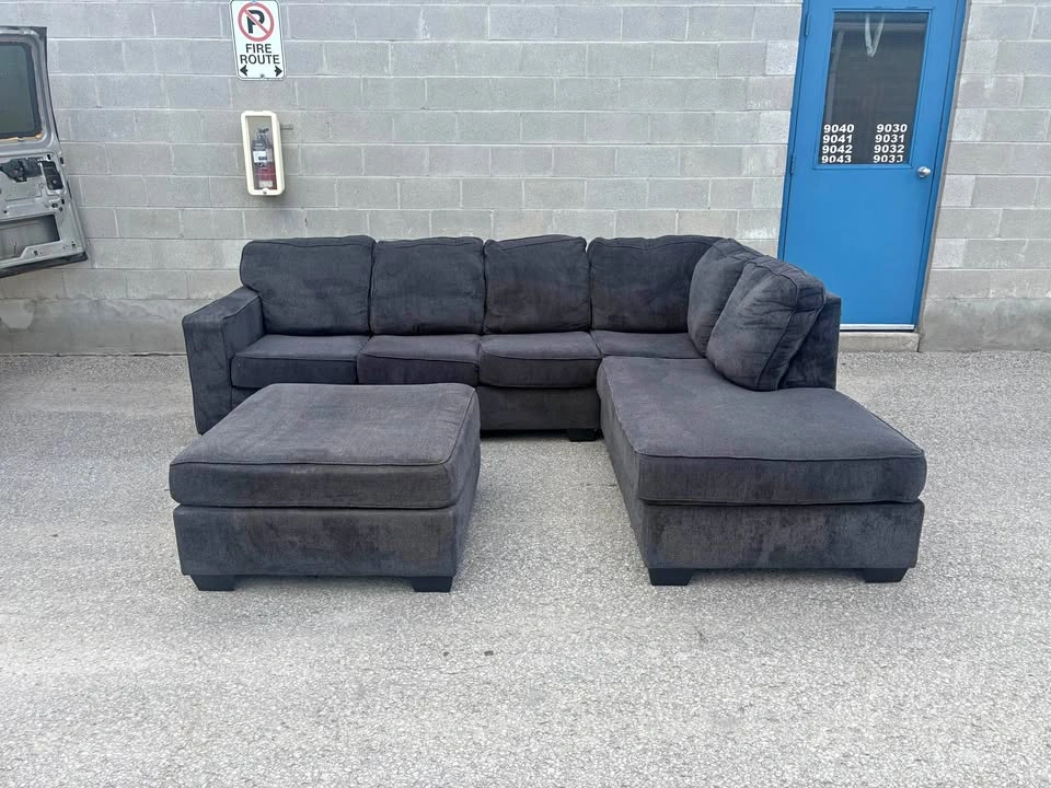 Ashley Grey Large Sectional Sofa with Ottoman - Free Delivery
