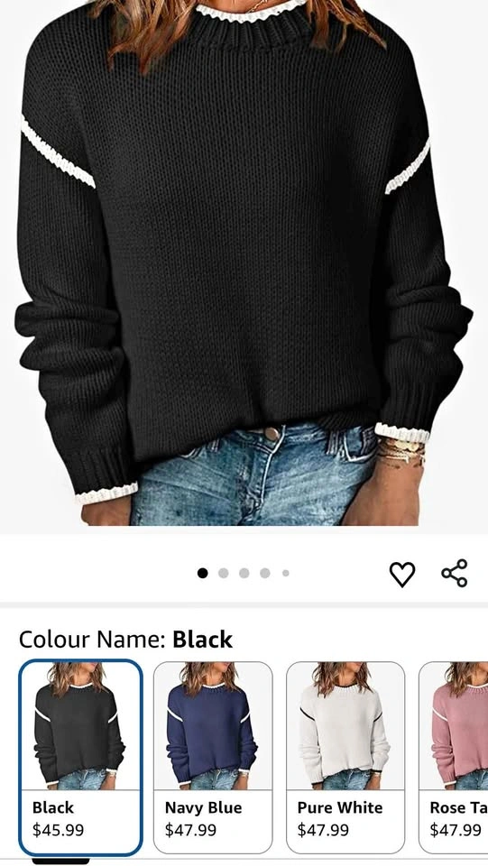 Cute Hand Knitted Black Sweater with White Trim