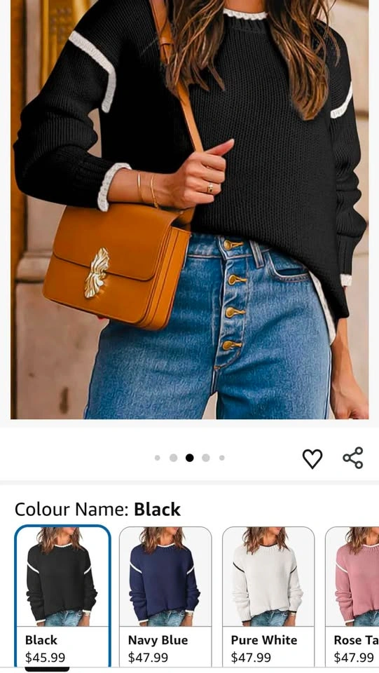 Cute Hand Knitted Black Sweater with White Trim - photo 2
