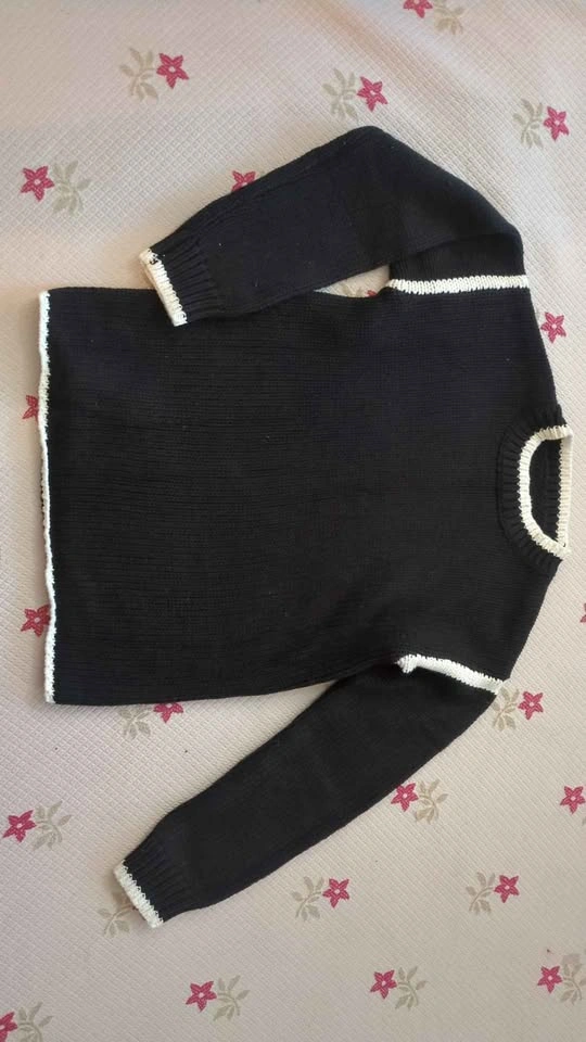 Cute Hand Knitted Black Sweater with White Trim - photo 3