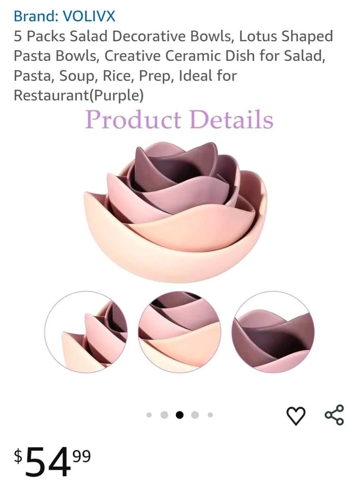 5 Pc Lotus Shaped Decorative Ceramic Bowls - photo 3