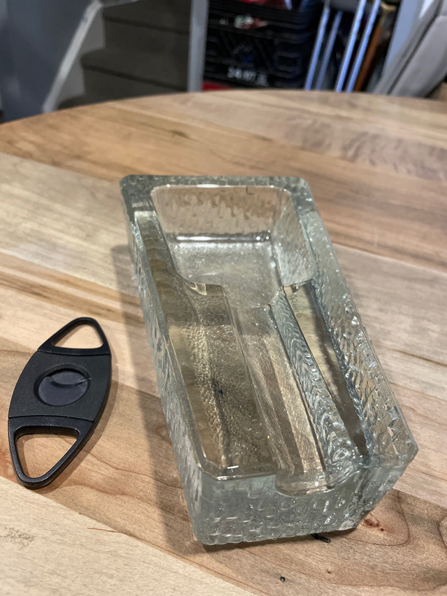 Heavy glass cigar ashtray