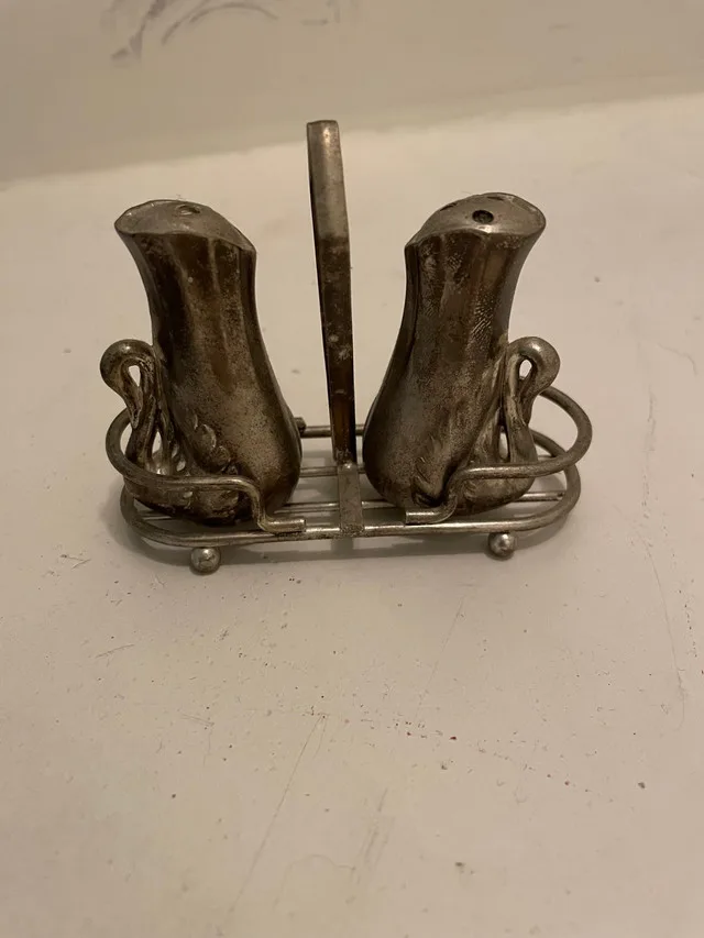 Brass swan salt and pepper set thumbnail