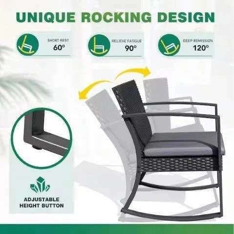 3-Piece Outdoor Wicker Rocking Chair Set with Glass Top Side Tab - photo 4