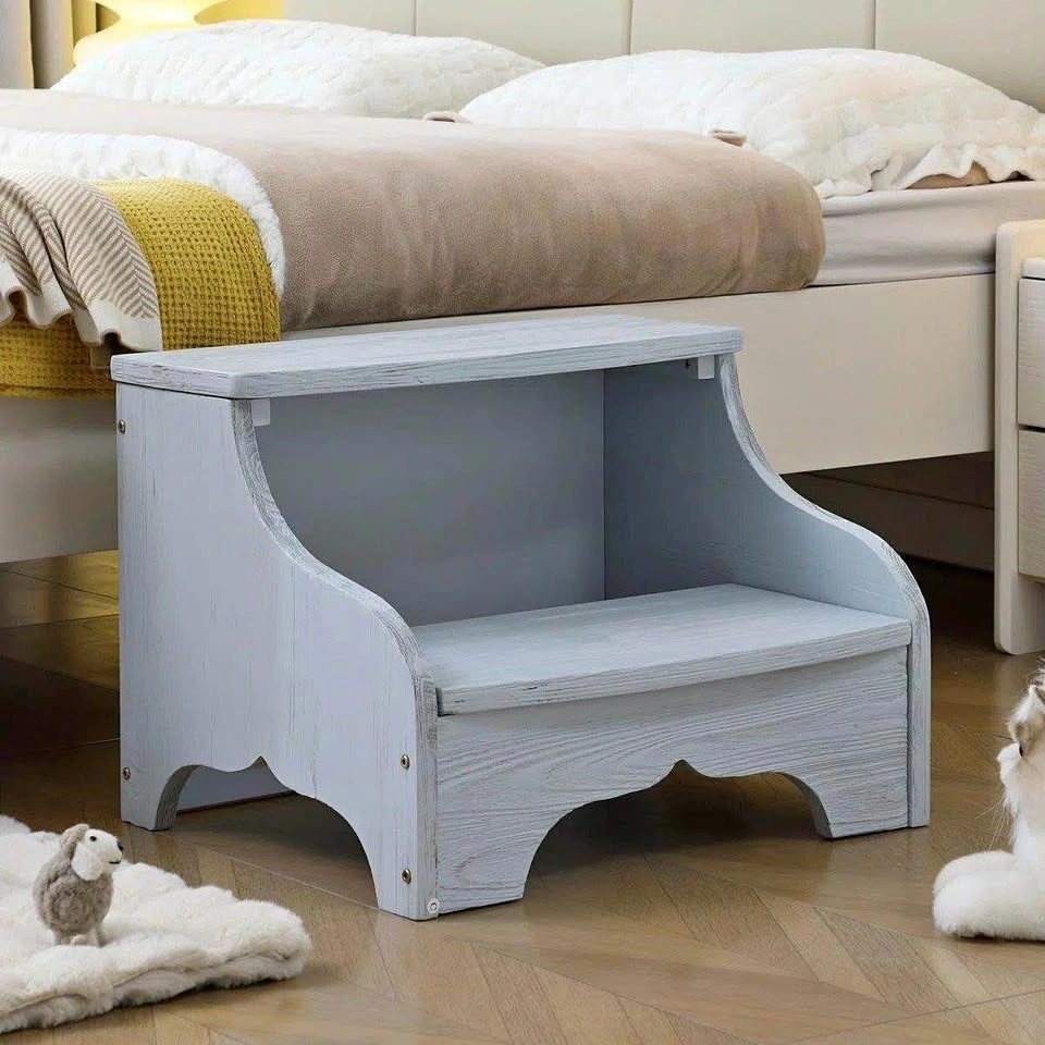 Brand New Bluish White Wooden 2-Step Stool
