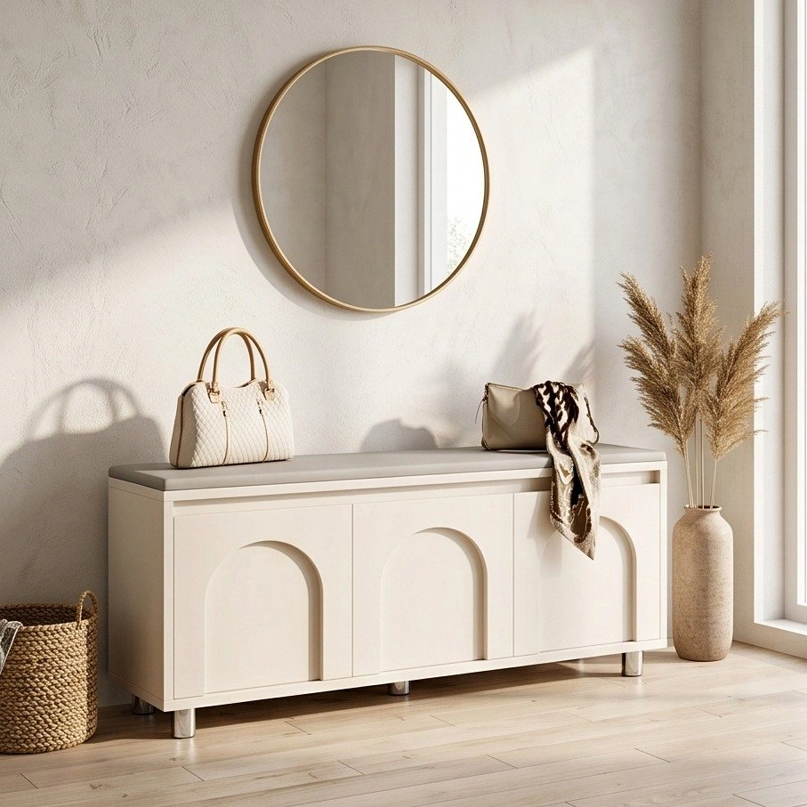 Cream Entry Shoe Cabinet w/ Stool - Multiple Sizes