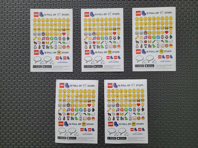 LEGO Sticker Sheets From 2016 Toys R Us Promo. Lot of 5 Sheets