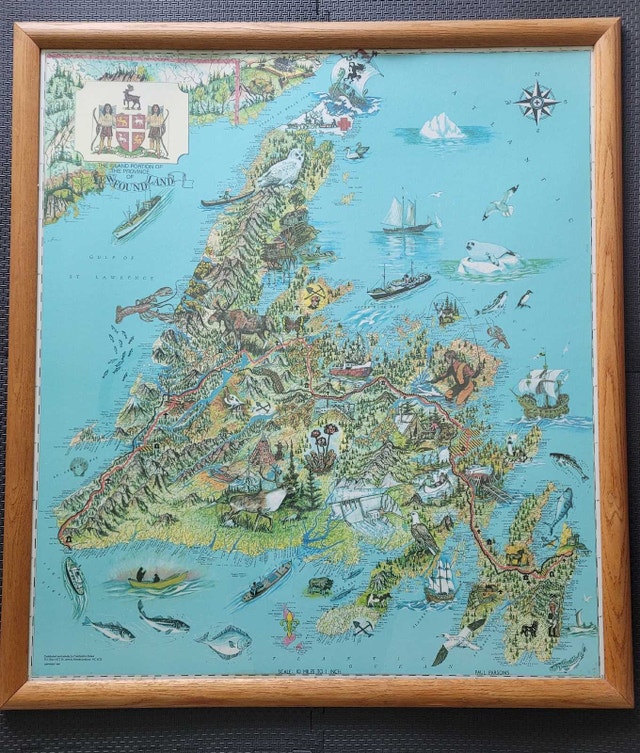 Pictorial Map of Newfoundland by Paul Parsons Vintage 1981