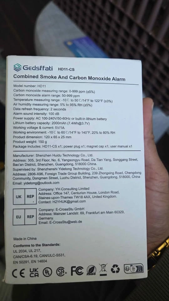 Gedsffati Combined Smoke Carbon Monoxide Alarm HD11-CS - photo 2