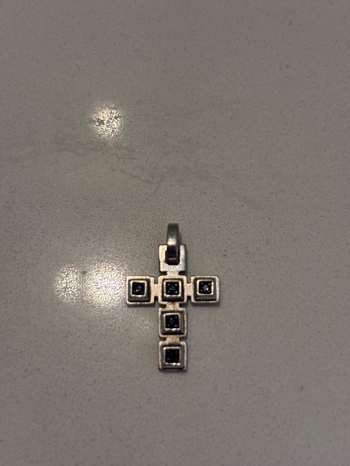 Zancan 18K White Gold Cross Pendant - 5 Black Diamonds