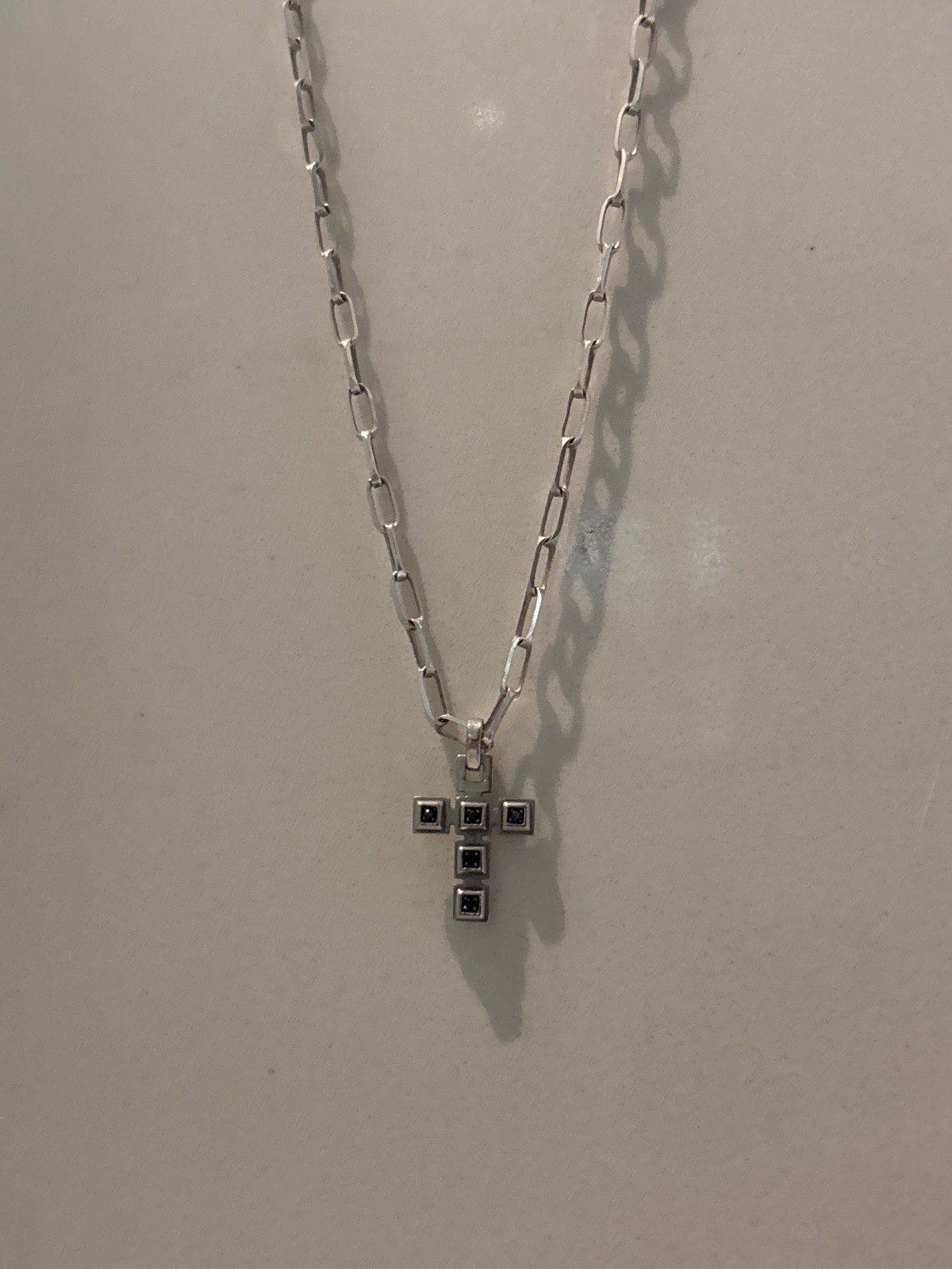 Zancan 18K White Gold Cross Pendant - 5 Black Diamonds - photo 4
