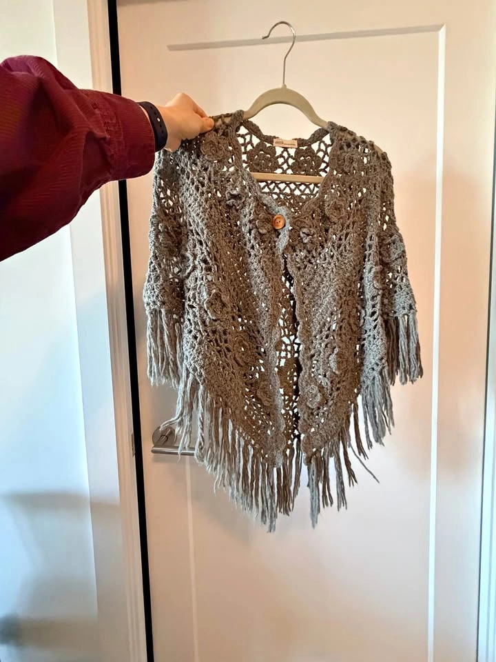 Earth Crocheted Poncho Shawl with Fringe