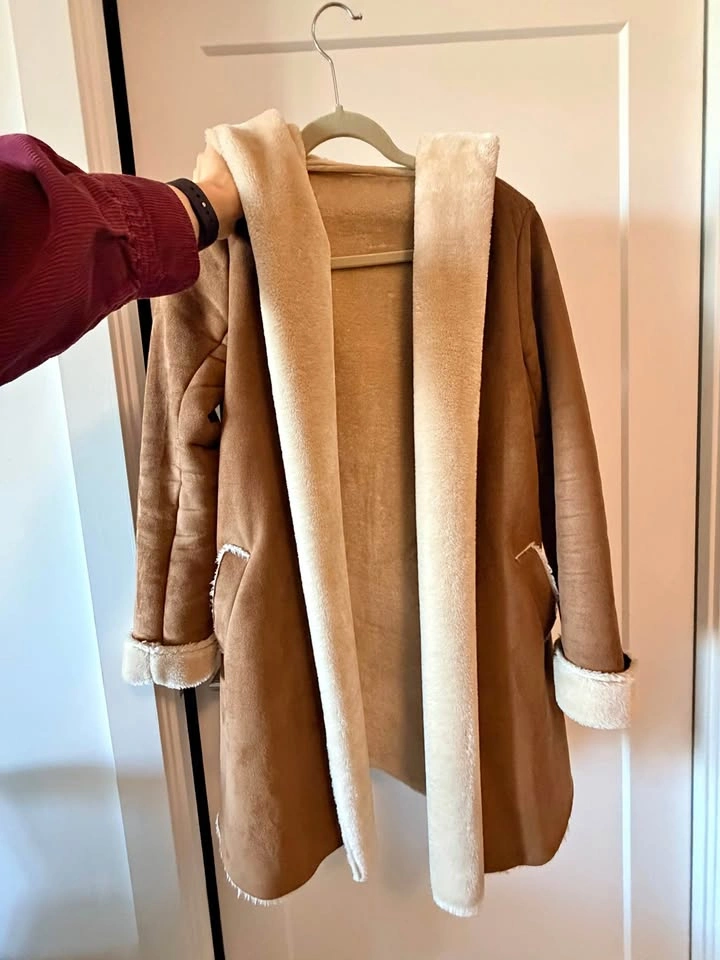 Moving out) Brown Faux Fur Lined Hooded Coat