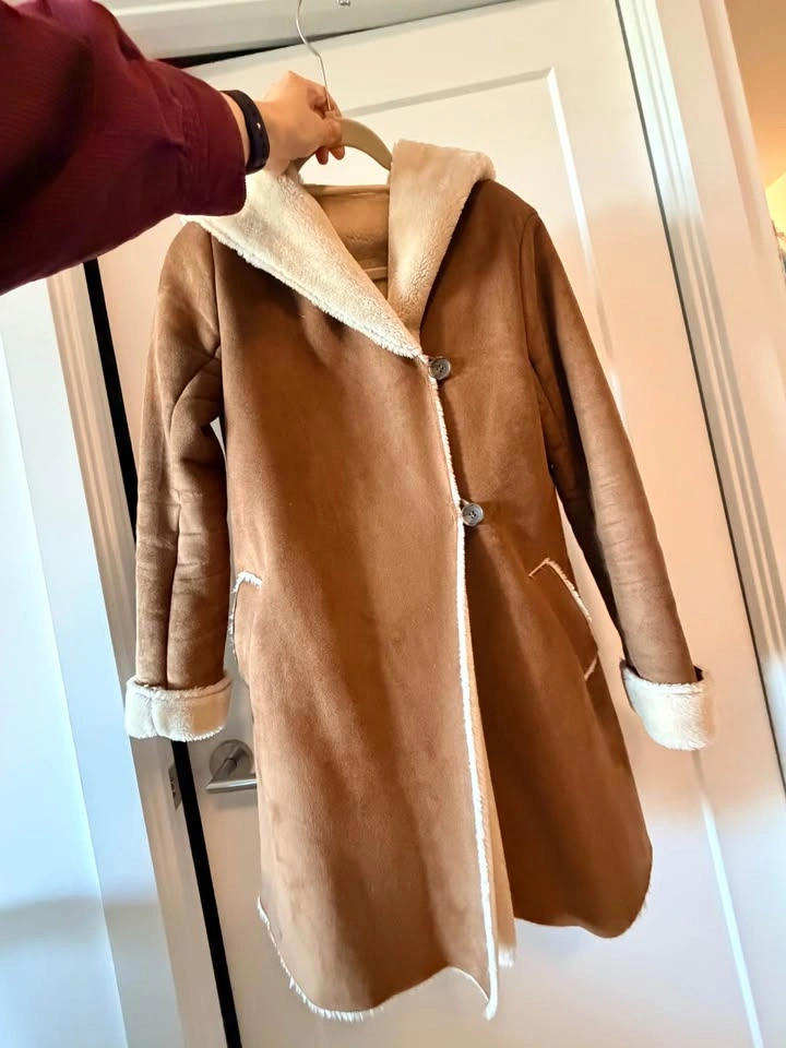 Moving out) Brown Faux Fur Lined Hooded Coat - photo 3
