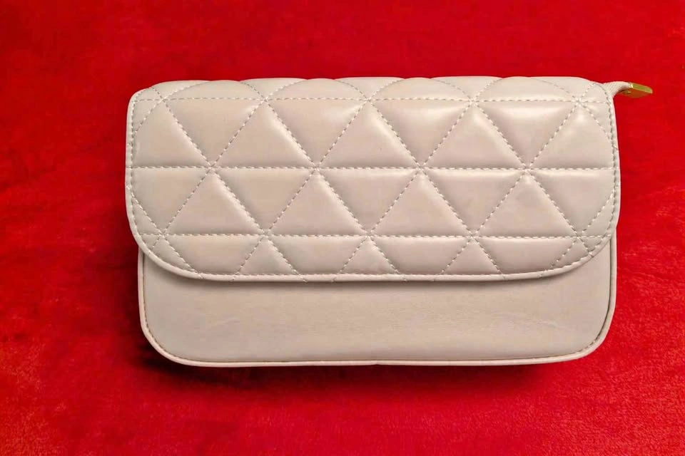 Beige Quilted Leather Wallet / Clutch