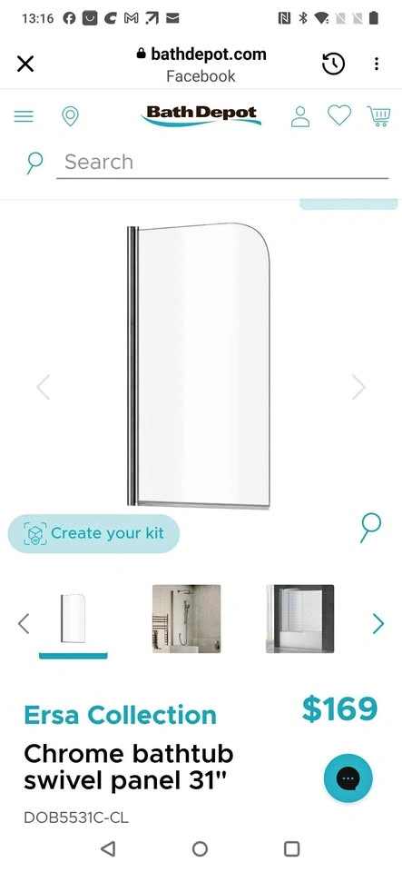 Chrome bathtub swivel panel 31"