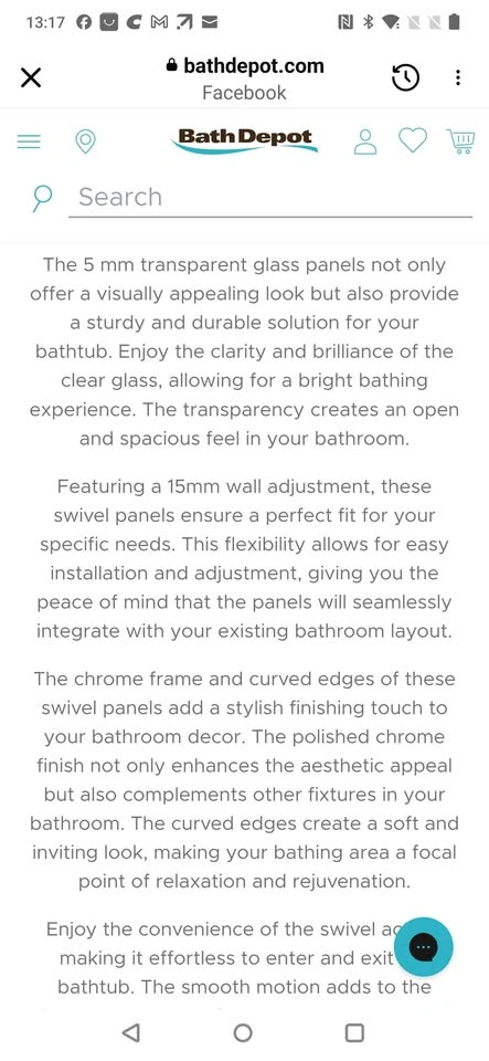 Chrome bathtub swivel panel 31" - photo 2
