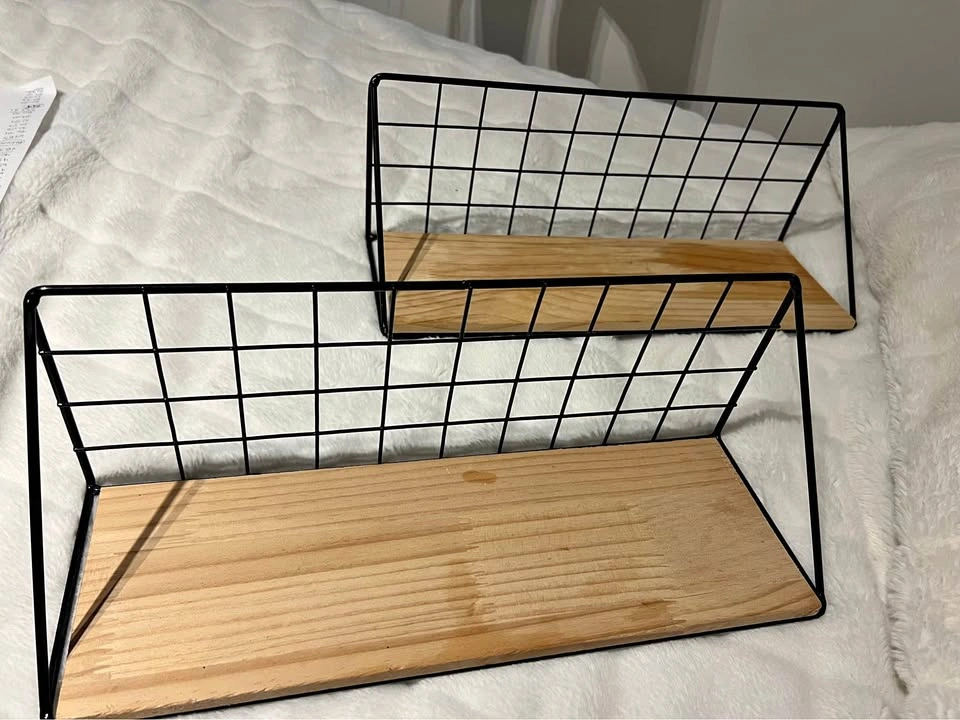 Modern Rustic Wood & Metal Floating Shelves (Set of 2)