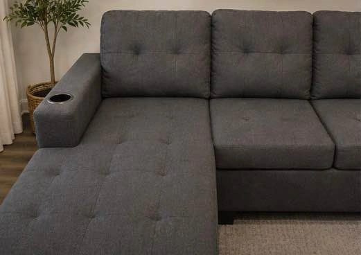 Dark Gray Sectional Sofa w/ Chaise & Cup Holders - Free Delivery - photo 2