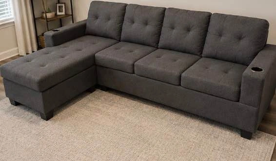 Dark Gray Sectional Sofa w/ Chaise & Cup Holders - Free Delivery - photo 3