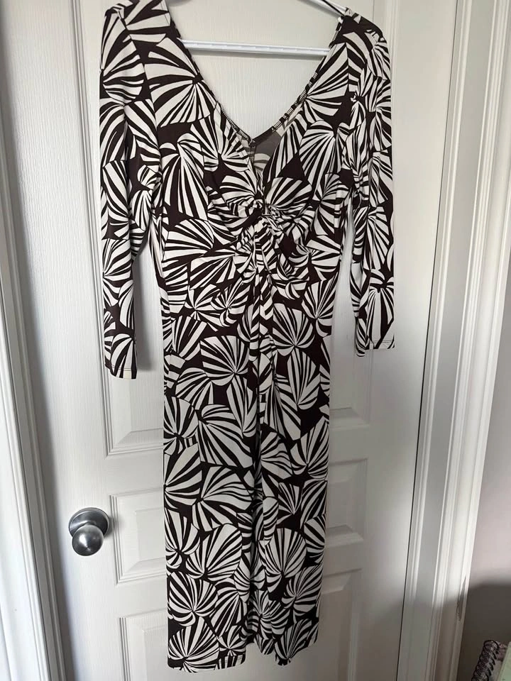 London Times Cream and Brown Dress