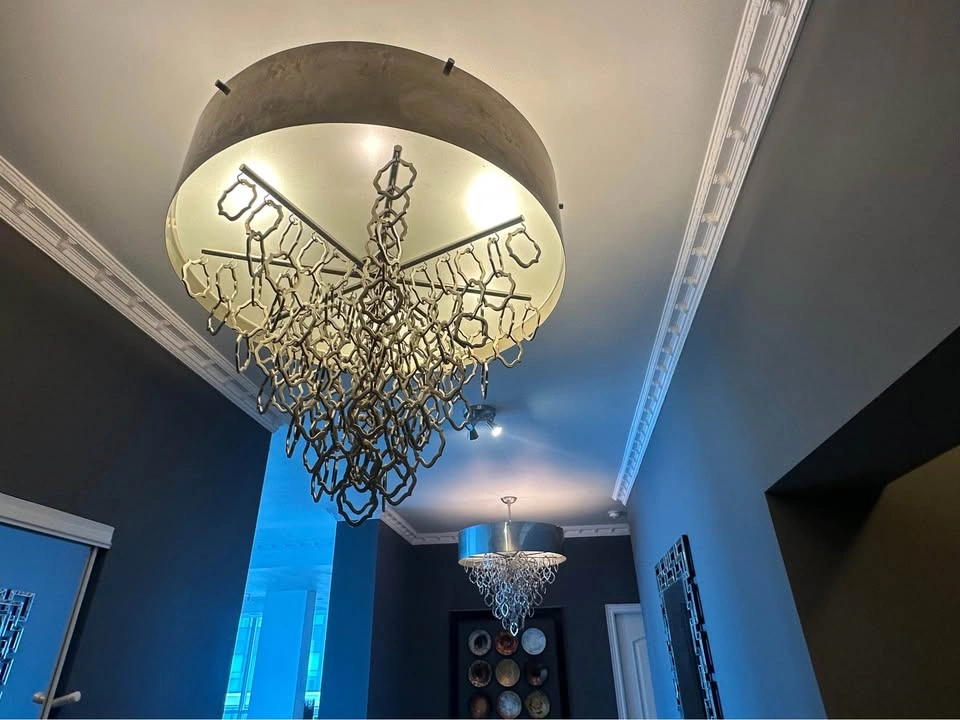 Stainless Steel Geometric Chandeliers - Set of Two - MOVING SALE - photo 2
