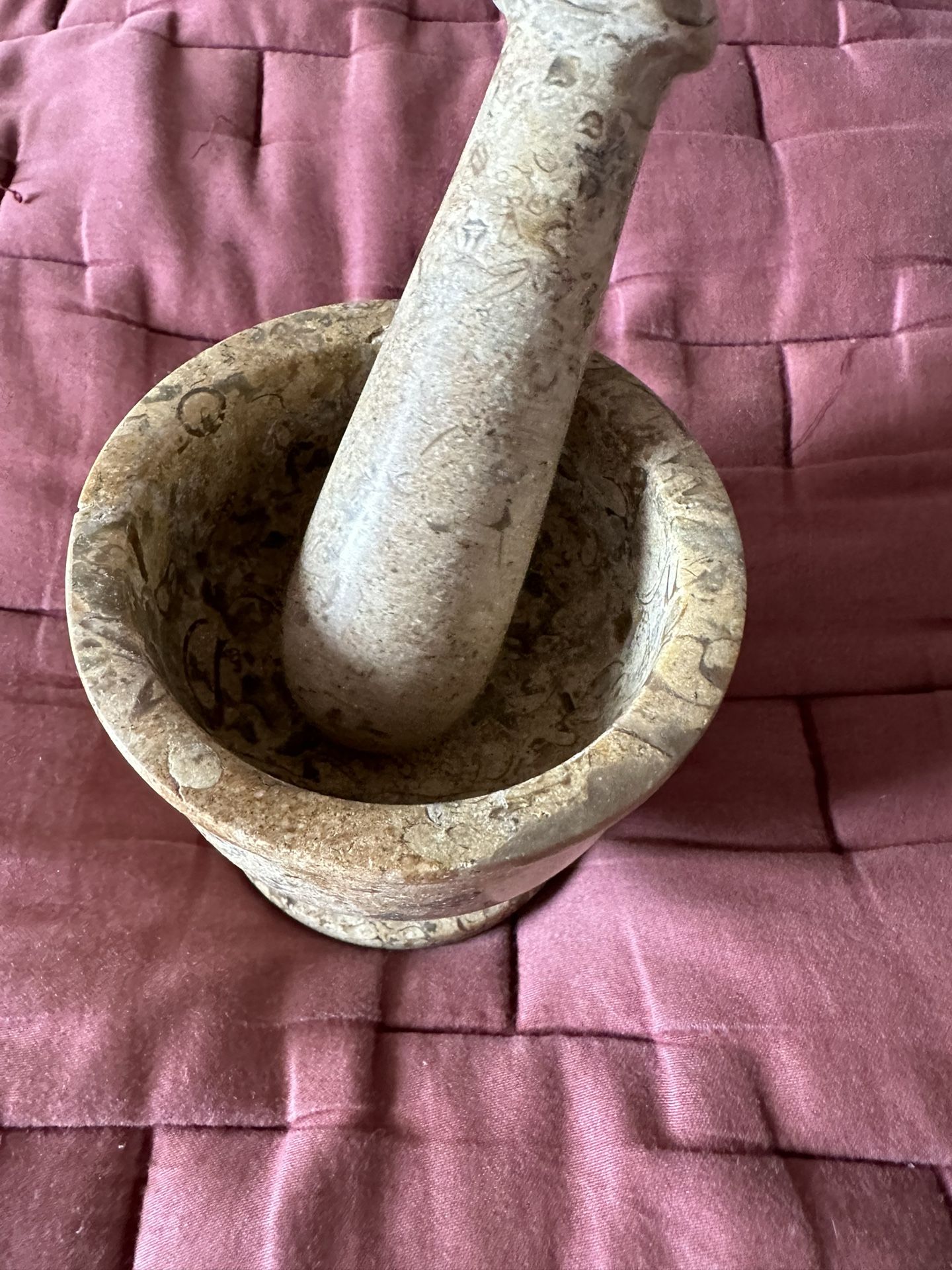 4" Crinoid Marble Fossil Mortar & Pestle Herb