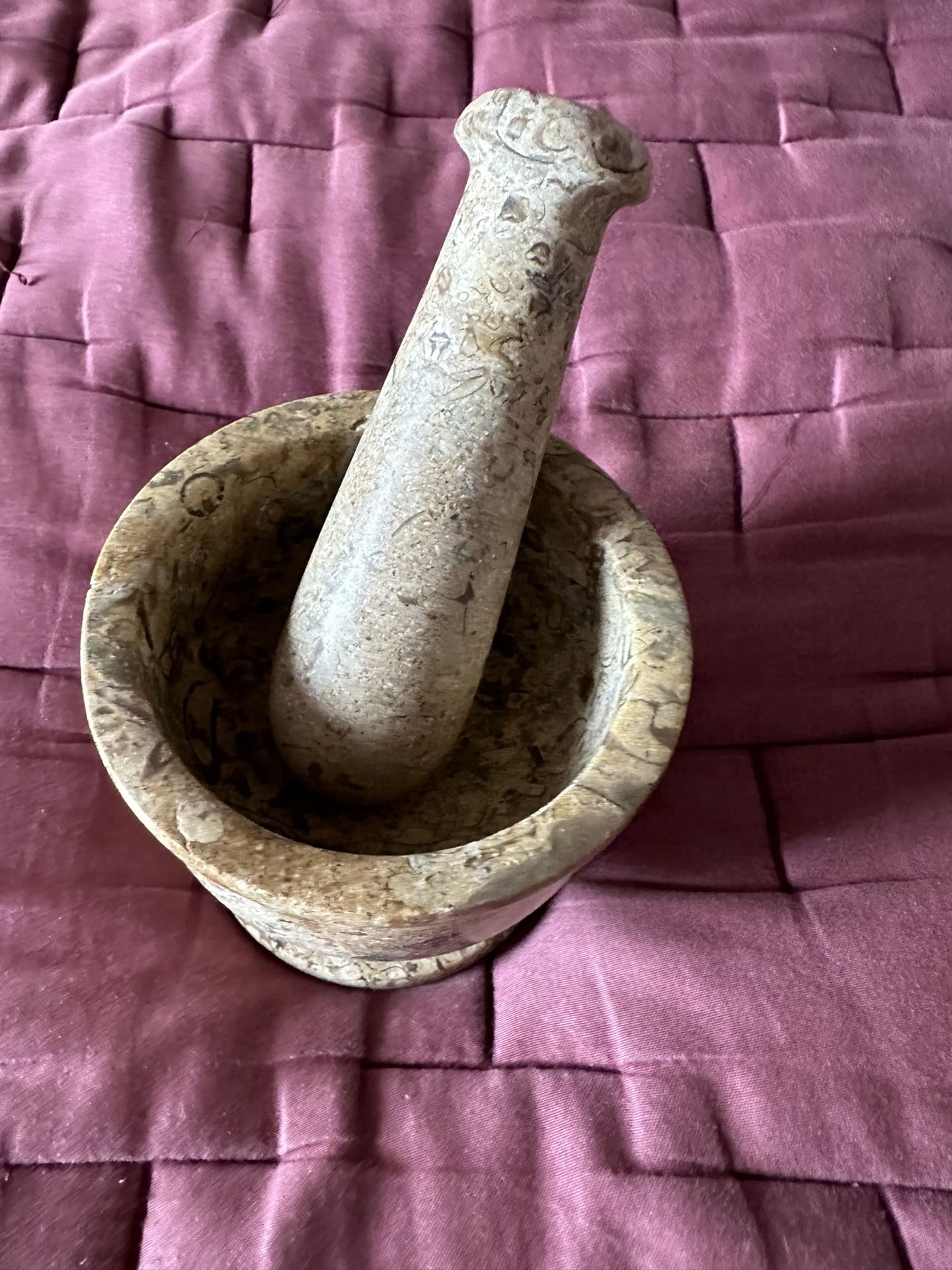 4" Crinoid Marble Fossil Mortar & Pestle Herb - photo 2