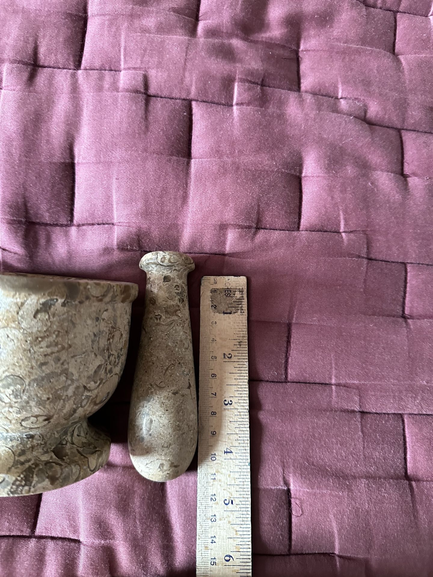 4" Crinoid Marble Fossil Mortar & Pestle Herb - photo 3