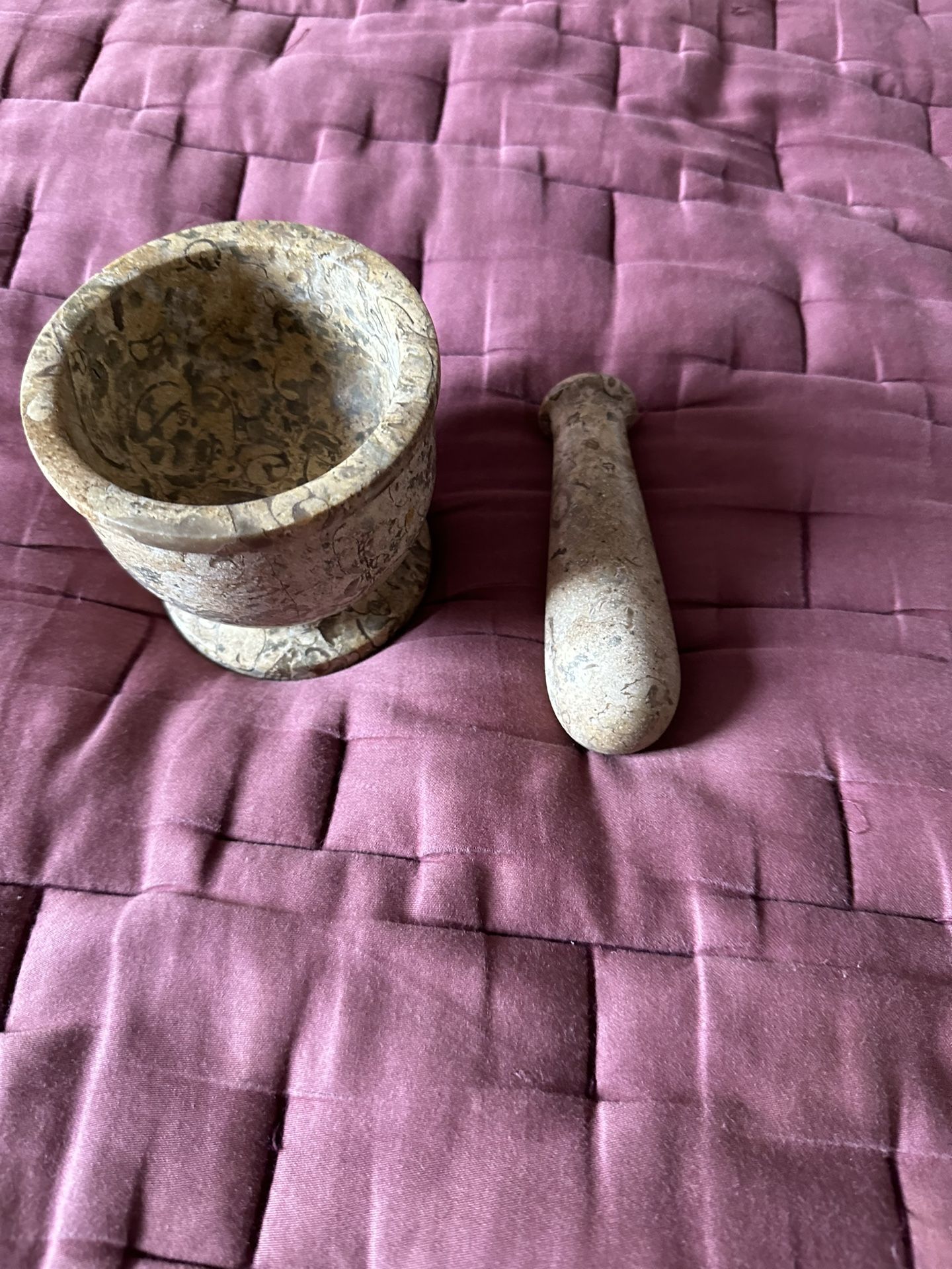4" Crinoid Marble Fossil Mortar & Pestle Herb - photo 4