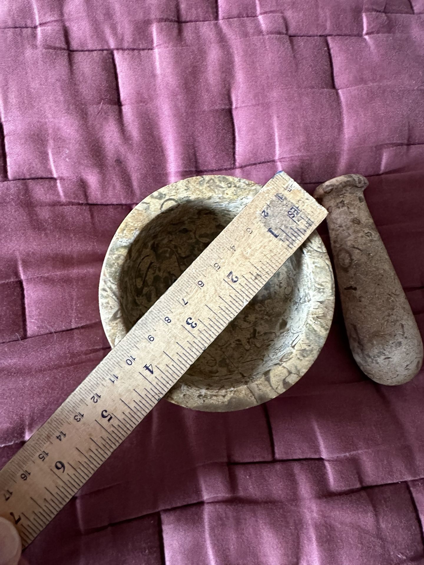 4" Crinoid Marble Fossil Mortar & Pestle Herb - photo 5