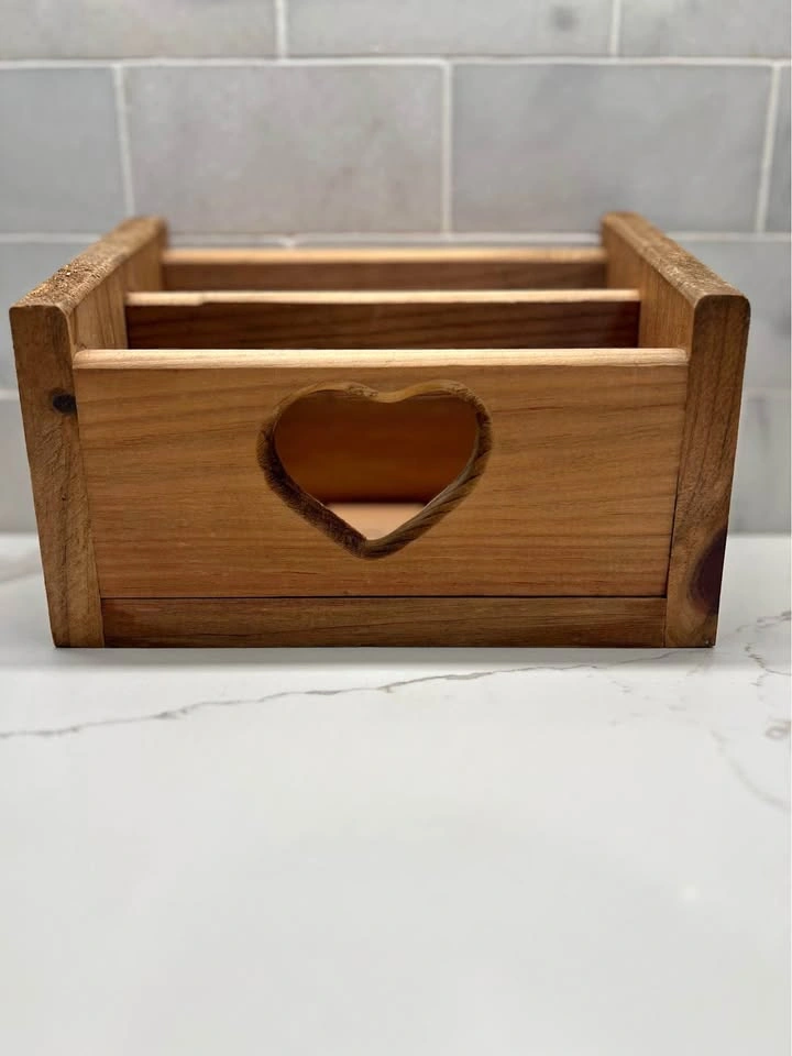 Rustic Wooden Letter Holder / Organizer – Heart Cutout Accent