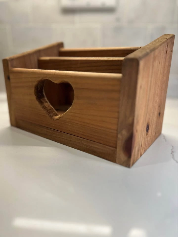 Rustic Wooden Letter Holder / Organizer – Heart Cutout Accent - photo 2