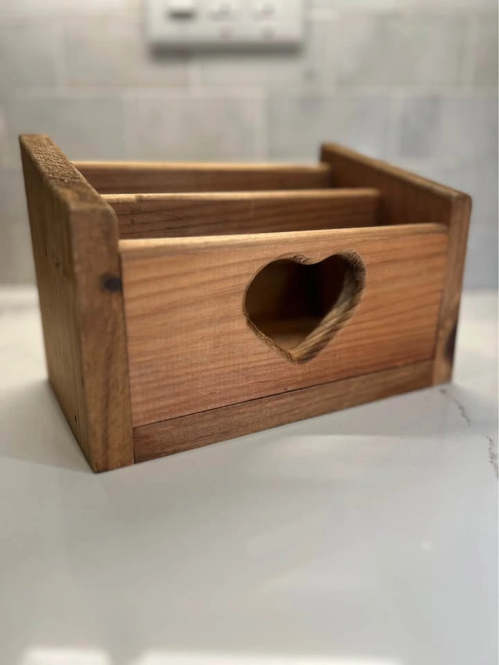 Rustic Wooden Letter Holder / Organizer – Heart Cutout Accent - photo 3