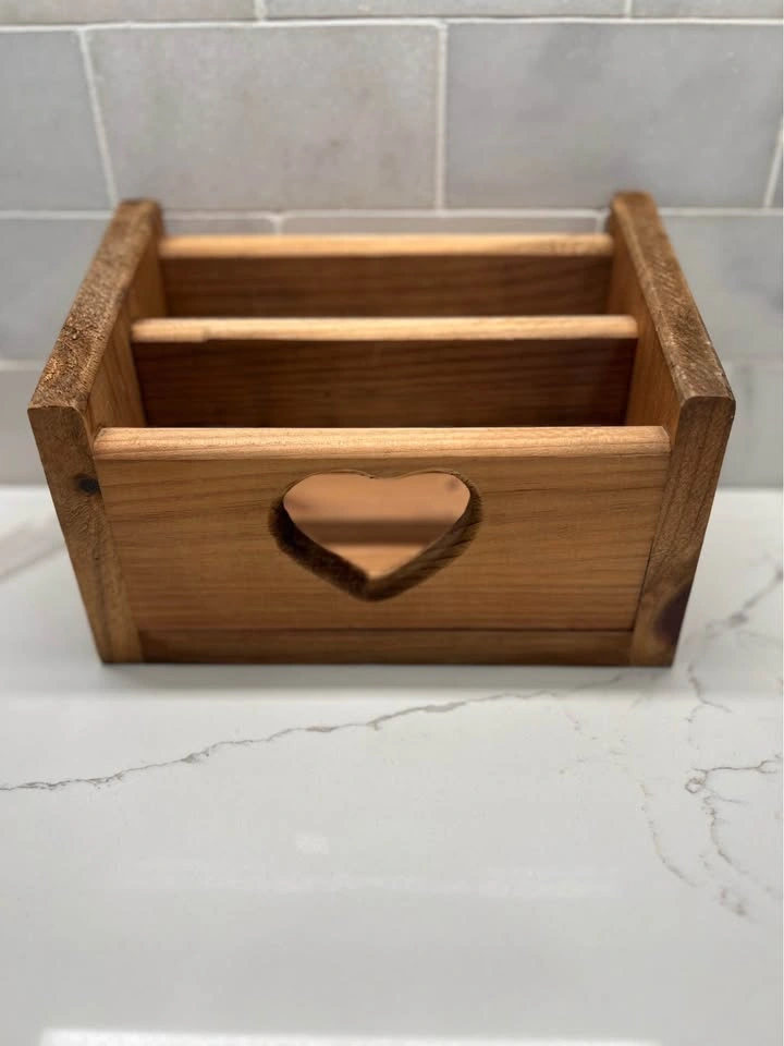 Rustic Wooden Letter Holder / Organizer – Heart Cutout Accent - photo 4