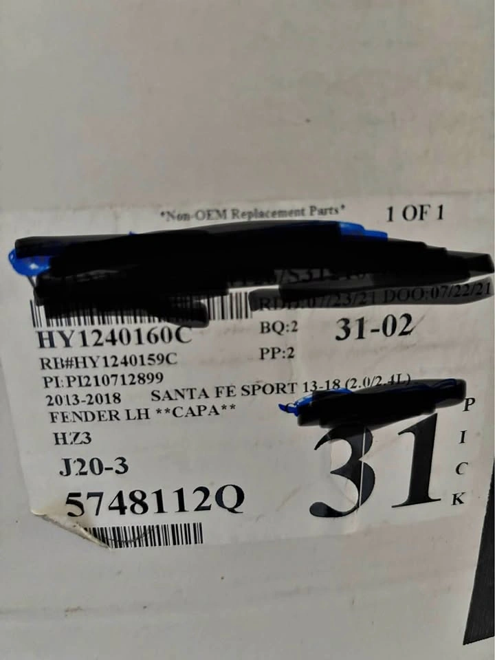2013-2018 Hyundai Santa Fe Sport Driver Fender (New)