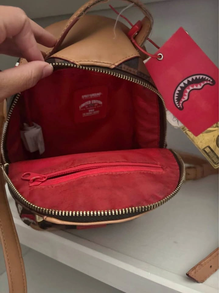 Sprayground Mini Backpack Brown Checkered Shark Mouth Bag
