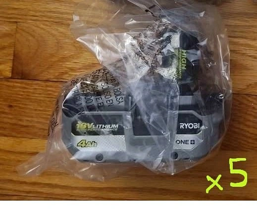 5 New RYOBI 18V ONE+ 4Ah High Performance Batteries