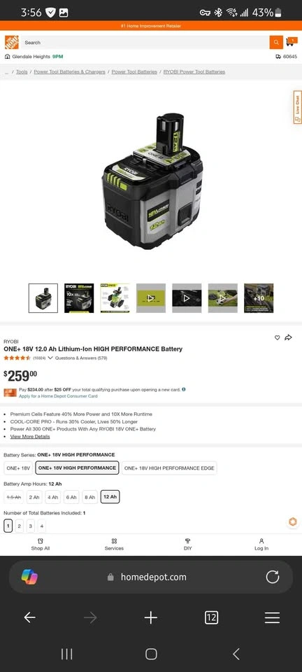 New RYOBI 18V ONE+ 12Ah High Performance Lithium-Ion Battery - photo 4