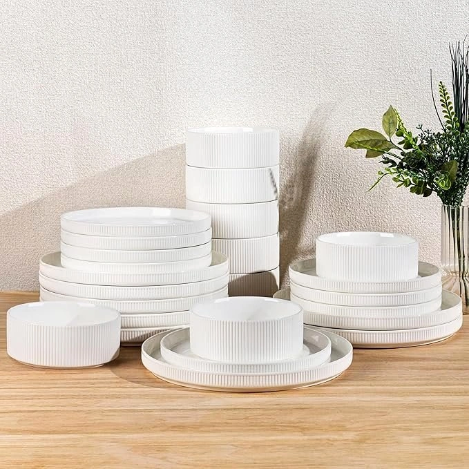 TheTerra 24-Piece Ceramic Dinnerware Set – Service for 8 – Brigh