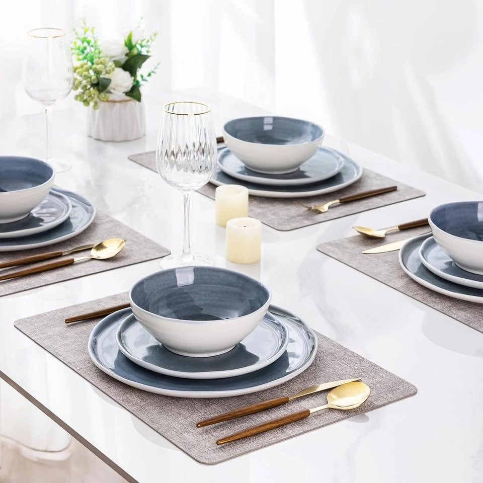 LERATIO Dinnerware Set for 4 – 12pcs Blue Wavy Edge - photo 2